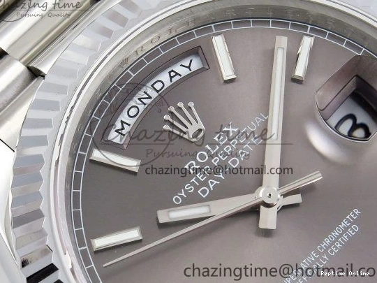 0516 FreshLook DayDate 40 SS JDF 904L Steel Gray Stick Dial on President Bracelet VR3255 V3 (Gain Weight) 1446